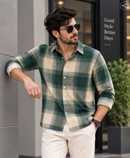 BUDA JEANS CO Men &  Green Checked Cotton Shirt at ₹550