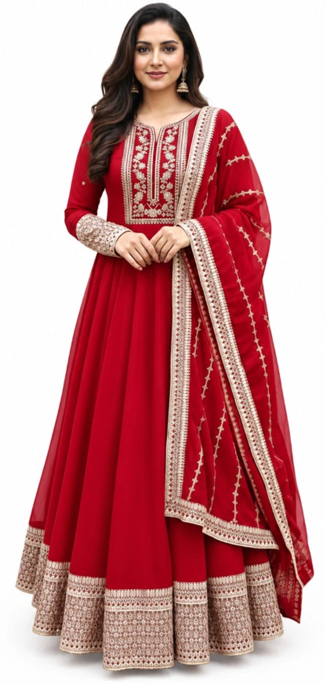 ₹861 Sahajanand Enterprise Red Embroidered Anarkali Gown