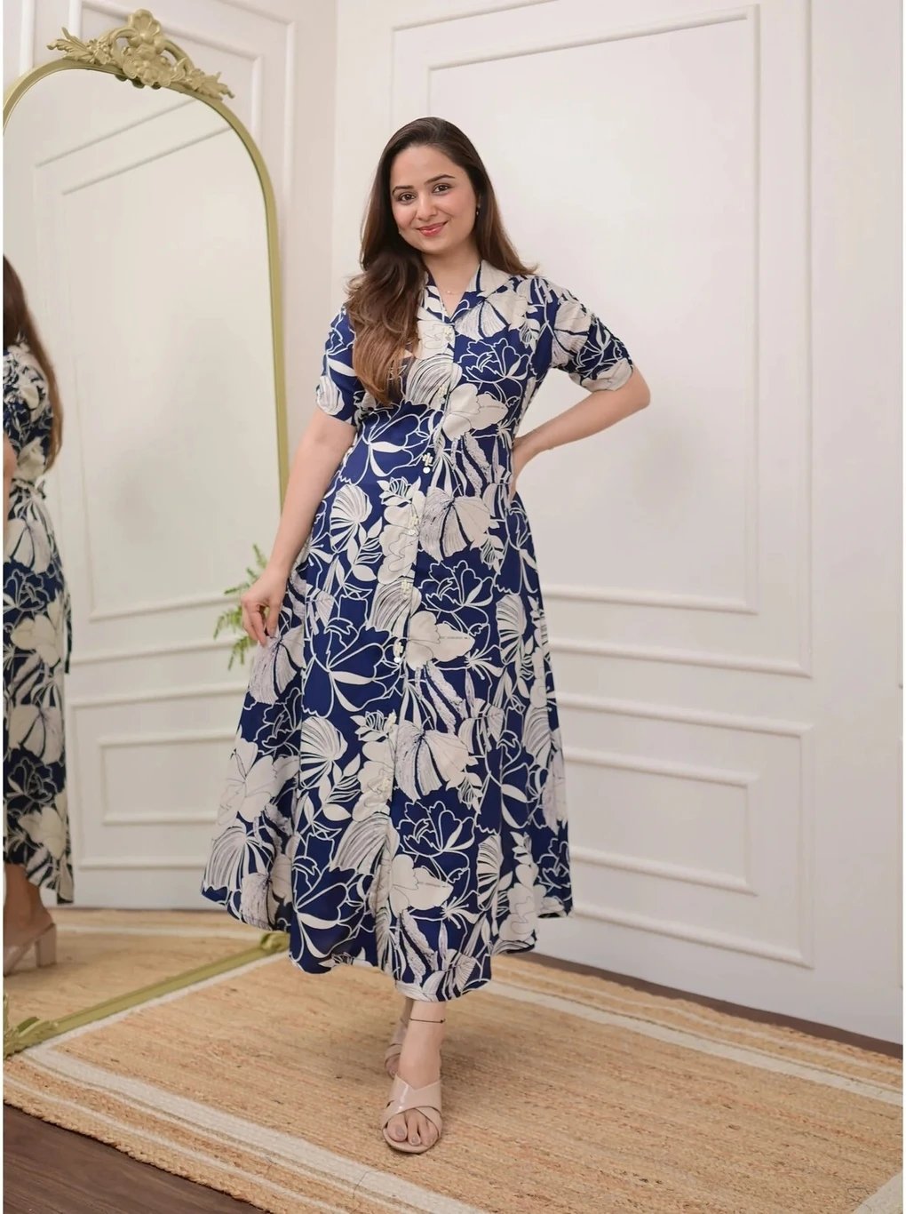 ₹320 Lascaux Blue Viscose Rayon Stitched Flared A-Line Gown