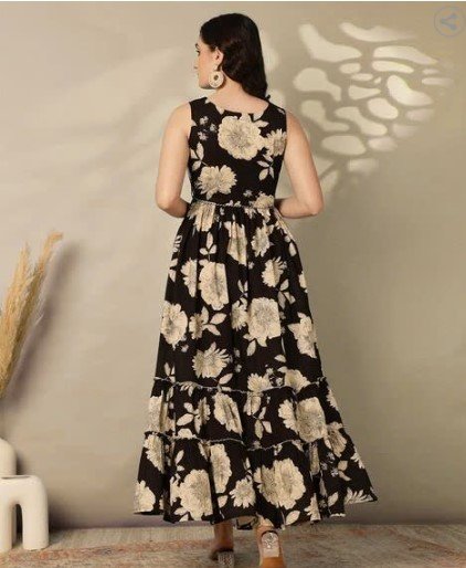 ₹748 GULMOHAR JAIPUR Black Printed Cotton Flared Dress