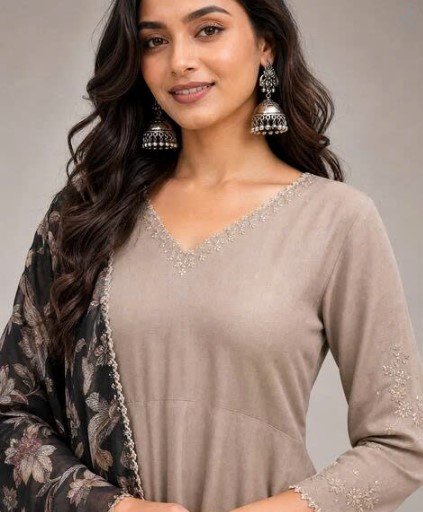 ₹621 NYRIKA Grey Fit and Flare Gown Dress for Women