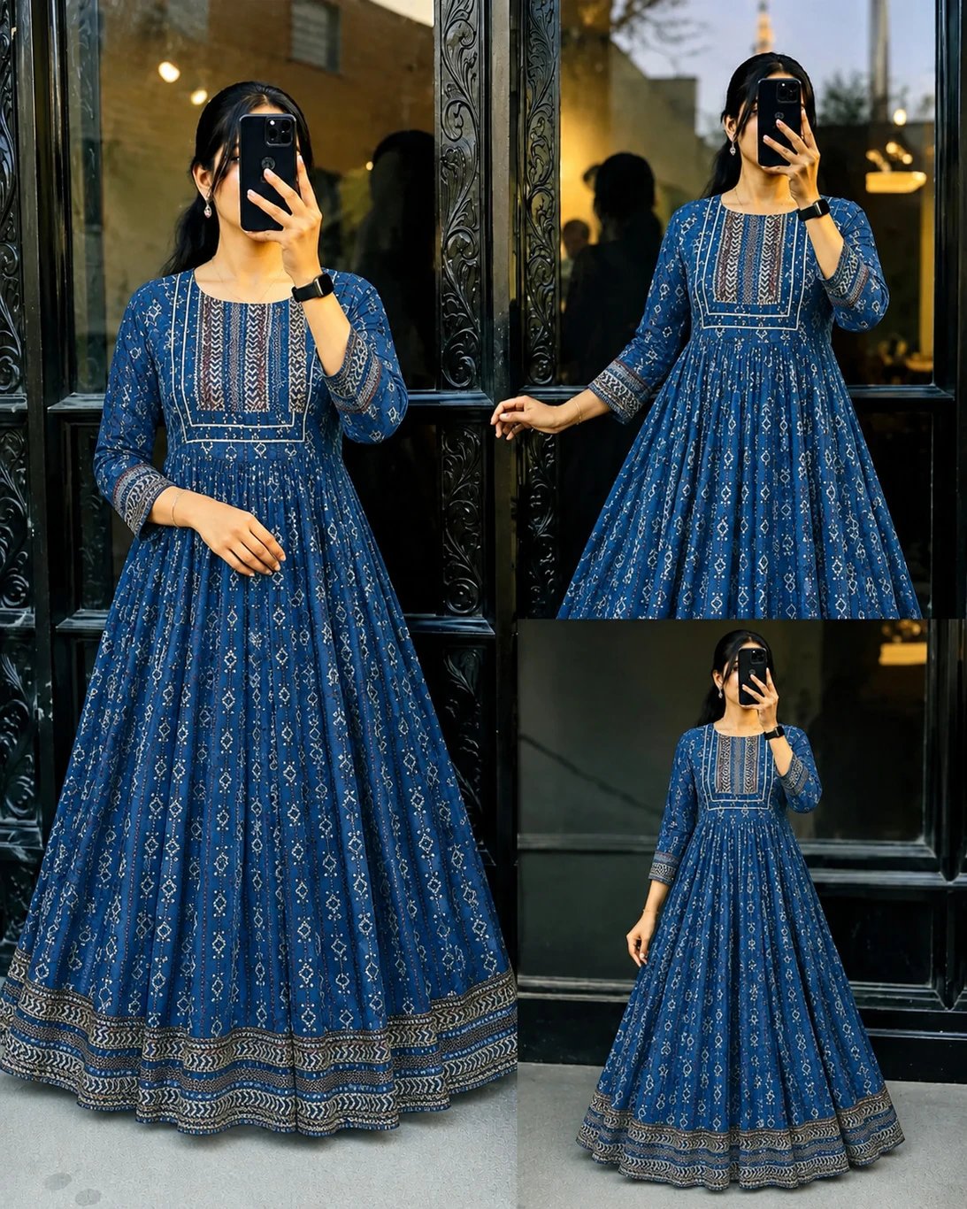 ₹377 SUNDAYKURTI Blue Printed Anarkali Gown for Women