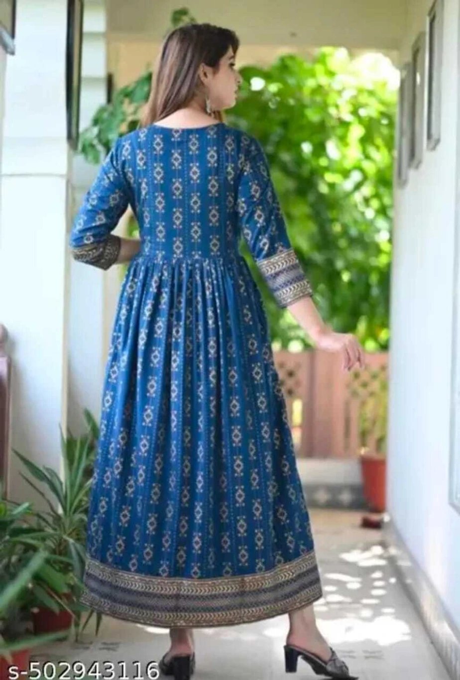 ₹377 SUNDAYKURTI Blue Printed Anarkali Gown for Women