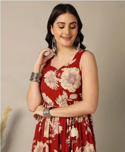 ₹748 GULMOHAR JAIPUR Maroon Printed Cotton Flared Dress