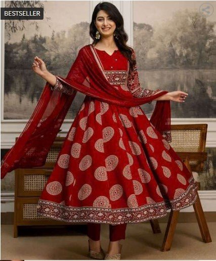 ₹861 BERRYLICIOUS Printed Anarkali Kurta Set for Festive Style