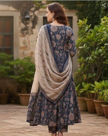 ₹586 PITRIS Floral Print Anarkali Kurta Set with Pants and Dupatta