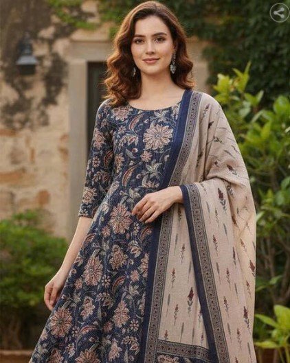 ₹586 PITRIS Floral Print Anarkali Kurta Set with Pants and Dupatta