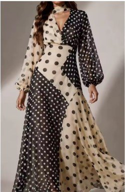 $15.69 Polka Dot Patchwork Maxi Dress for Elegant Party Outfits