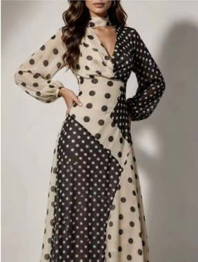 $15.69 Polka Dot Patchwork Maxi Dress for Elegant Party Outfits