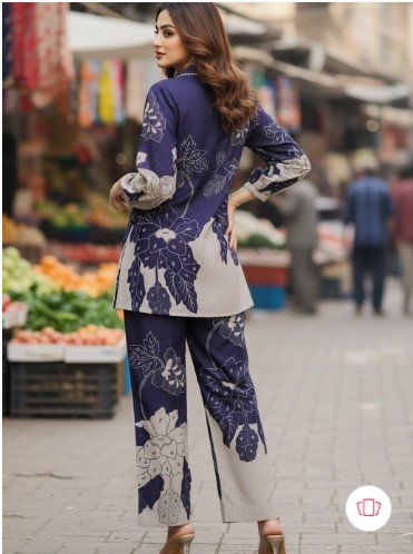 ₹709 SZN Navy Blue Printed Tunic with Palazzos Co-Ord Set