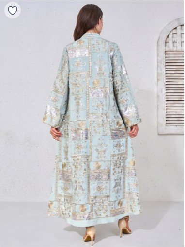 129.20 SAR Light Blue Embroidered Jalabiya with Sequins and Tassels