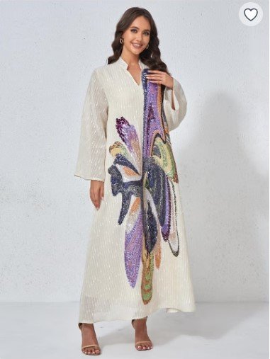 150.45 SAR Beige Sequin Jalabiya for Elegant Modest Eid Fashion