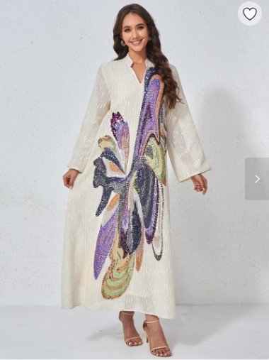 150.45 SAR Beige Sequin Jalabiya for Elegant Modest Eid Fashion