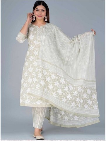 ₹4999 Pure Cotton Floral Kurta Set with Trouser and Dupatta