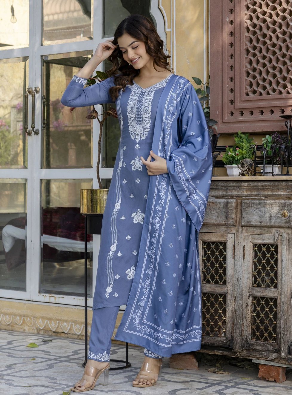 ₹438 Trendz Tycoon Embroidered Kurta Salwar and Dupatta Set for Women