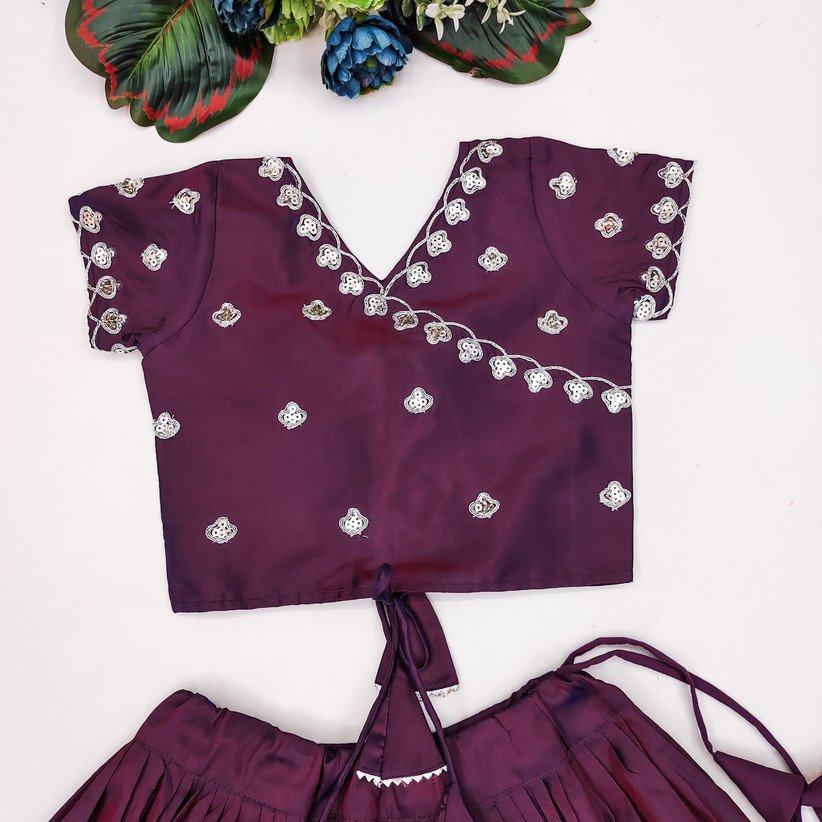 ₹666 Purple Girls Embroidered Lehenga Choli for Festive and Wedding Wear