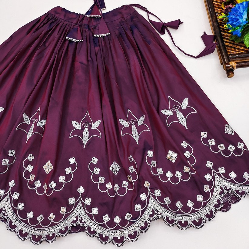 ₹666 Purple Girls Embroidered Lehenga Choli for Festive and Wedding Wear