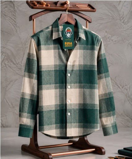 BUDA JEANS CO Men &  Green Checked Cotton Shirt at ₹550